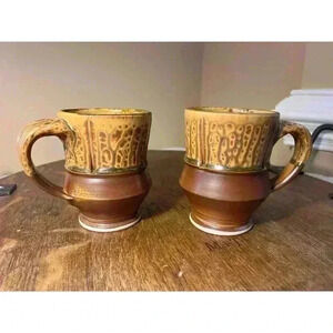 Royce Yoder Stoneware Mugs set of 2 Pennsylvania Artist Yoder, Studio Pottery